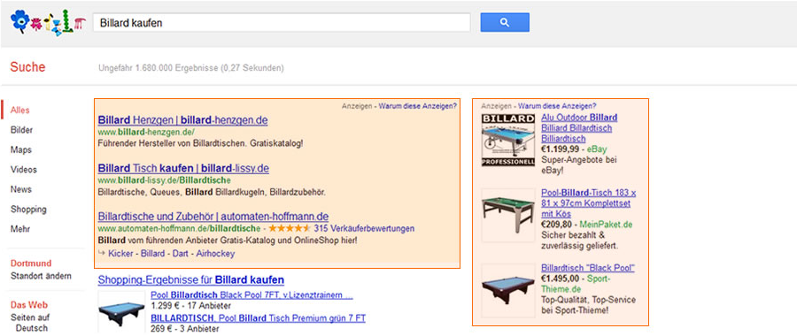 Screenshot Suchmaschinenwerbung Google