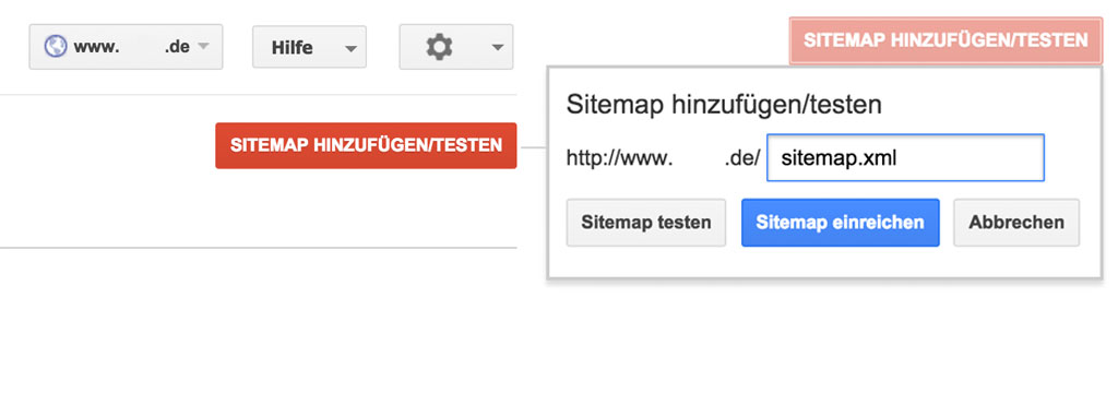Hochladen und bestätigen von XML Sitemaps