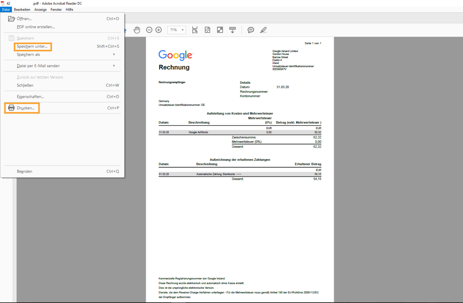So können Sie Ihre Google AdWords Rechnung ausdrucken