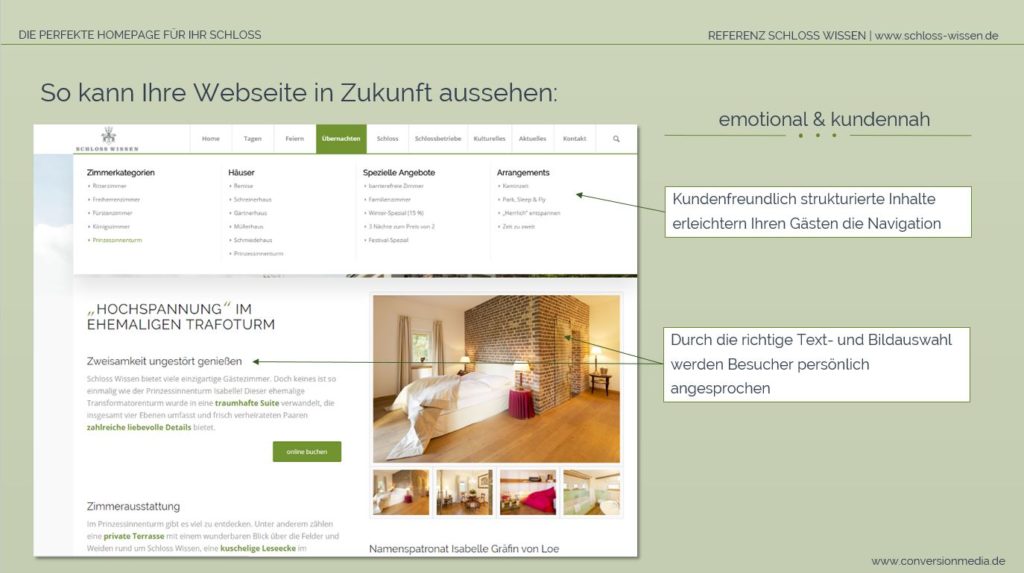 Übersichtliche Navigation auf der Schloss Webseite