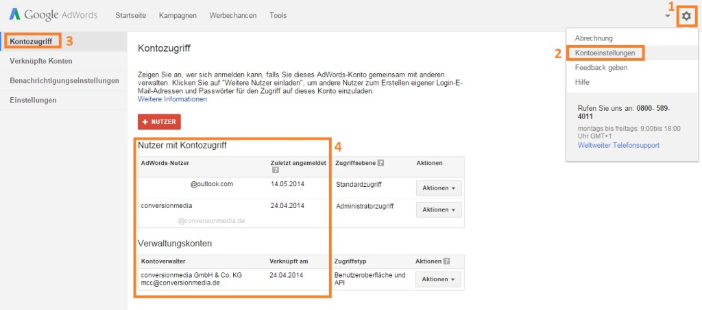 Google AdWords Kontozugriffe