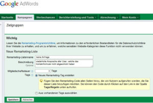Google Remarketing - Wie Sie eine Zielgruppe als Liste anlegen
