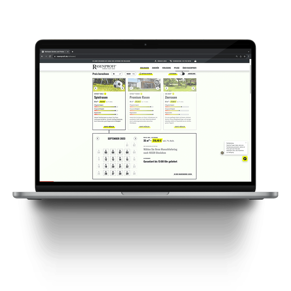 Referenz Rasenprofi Rollrasen bestellen Laptop