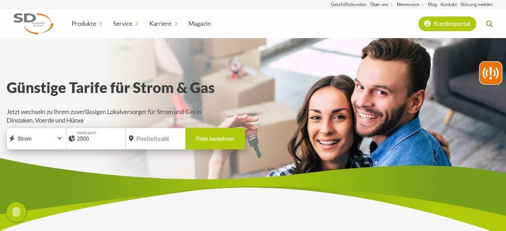 Referenz der Stadtwerke Dinslaken Webseite