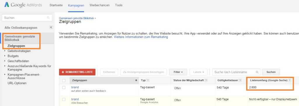Remarketing Lists for Search Ads - Google AdWords Zielgruppen Remarketing Code
