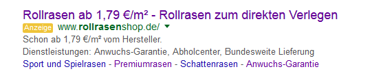 Google Adwords Anzeige Rollrasenshop