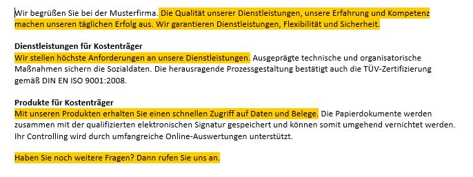 Verwendung von Phrasen anstelle einzigartiger Inhalte Markierte Textstellen auf einer Webseite zeigen gezielte Phrasen für einzigartigen Content.